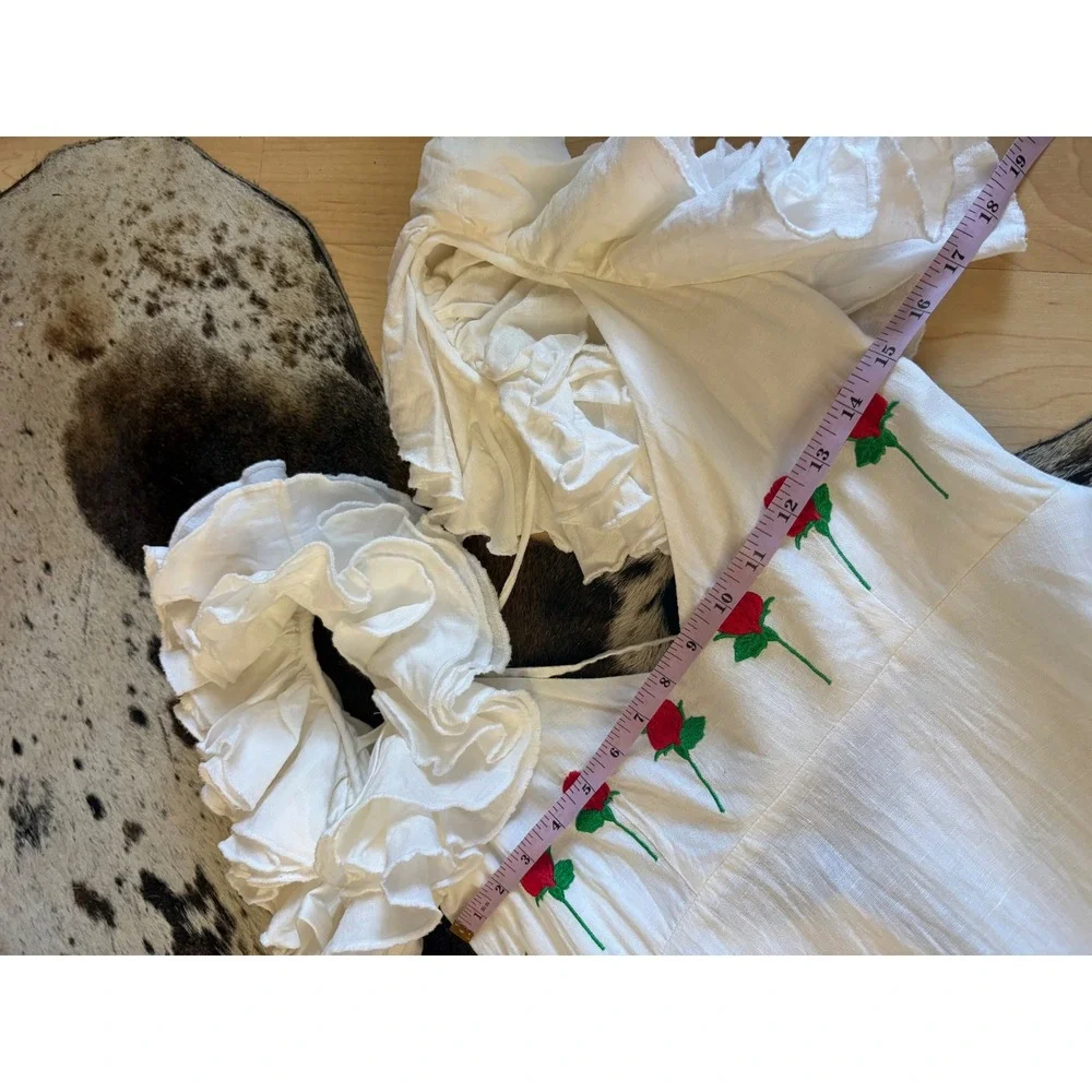 FANM MON‎ White Demre Maxi Dress embroidered roses Size Small
